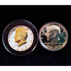 1 40% Silver Cameo Kennedy & 1 24k Gold & .999 Silver Plated 1988 Kennedy 1/2 $